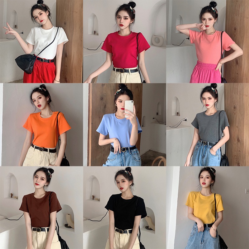 Áo Thun Tay Ngắn Màu Trơn Trẻ Trung Năng Động Cho Nữ