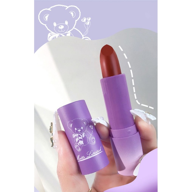 Son Môi Son kem lì Koujing Gấu Matte Son Môi Lụa Sương Mù Nhung Tình Yêu Đào Đậu Cát Son Môi là không dễ dàng phai nhạt và không dễ dàng để Dip trong cốc COD