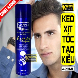 Keo Xịt Tóc Glorin Cứng XANH - Keo Xịt Tóc Nữ/Nam - Keo Vuốt Tóc Dạng Xịt / Gôm Xịt Giữ Nếp 420ML - Kivovi