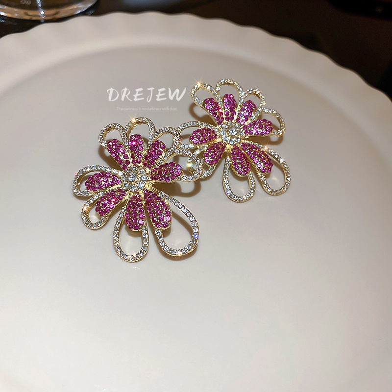 DREJEW Bông Tai Mạ Bạc Hình Hoa Đính Kim Cương Giả Phong Cách Âu Mỹ Sang Trọng