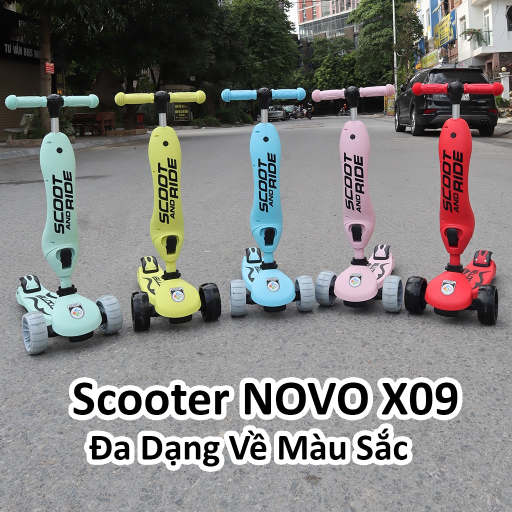 Scooter And Ride Novo X9, có tay đẩy, bánh xe to phát sáng vĩnh cửu, chịu tải 50kg, có ghế - Scooter and ride cho bé