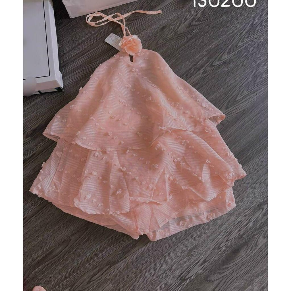 Set yếm cho nữ mặc đi chơi, áo  bông nơ hoa, dây yếm cột mặc kèm quần short siêu đẹp