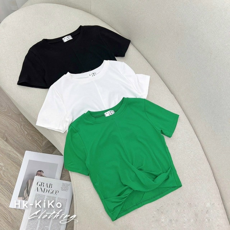 Áo Thun Croptop Tay Ngắn Xoắn Eo alohashop91