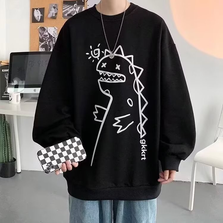 Áo Nỉ Cổ Tròn In Họa Tiết Hoạt Hình Phong Cách Hàn Quốc Cho Nam