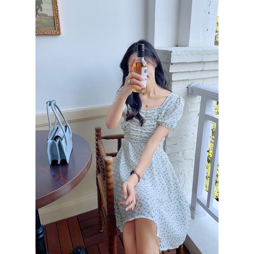 Váy hoa nhí nhỏ xòe nhún ngực ngắn tay Ker new Ulzzang style 🌹 Vke1908-3 Hàng Quảng Châu