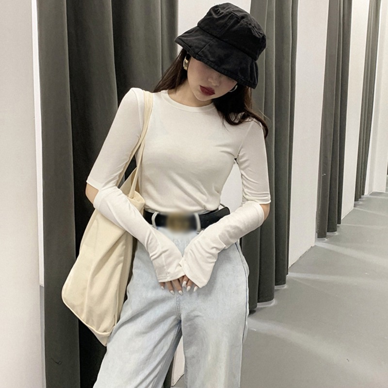 Áo thun tay dài cổ tròn màu trơn thời trang cho nữ