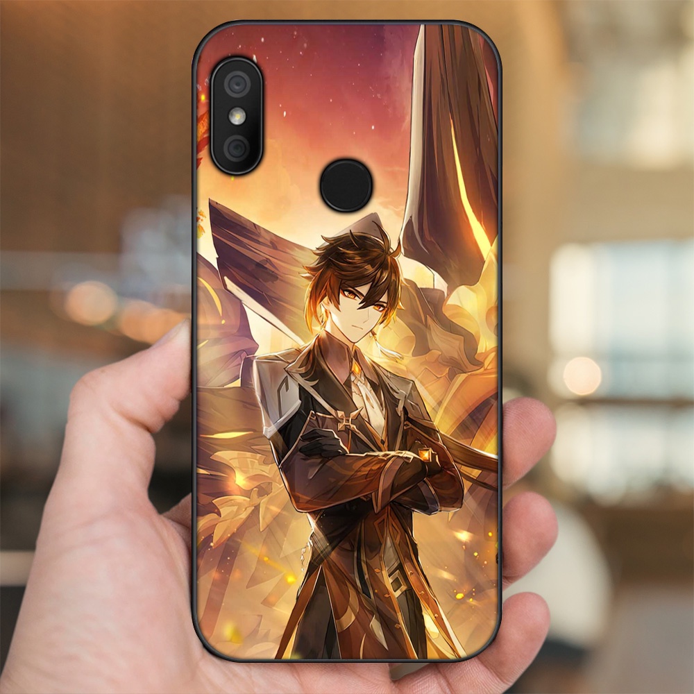 Ốp lưng Xiaomi Redmi 6 Pro, Mi A2 Lite viền đen in hình Zhongli Genshin Impact