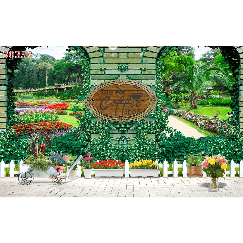 Tranh Quán Cafe, Trà Sữa, Trang Trí Cửa Hàng, những hình hoa, mẫu oto, âm nhạc, cốc cà cafe, giàn hoa ấn tượng.