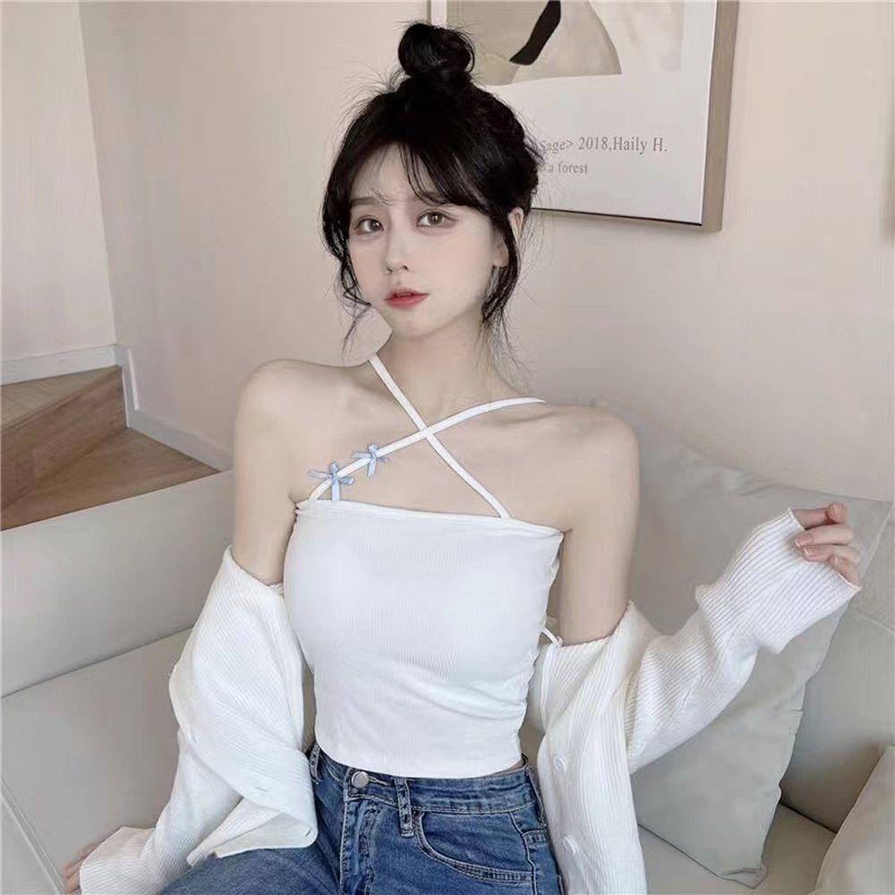 OCEANMAP Áo Lót Cotton Không Tay Hở Lưng Thời Trang Mùa Hè Dành Cho Nữ