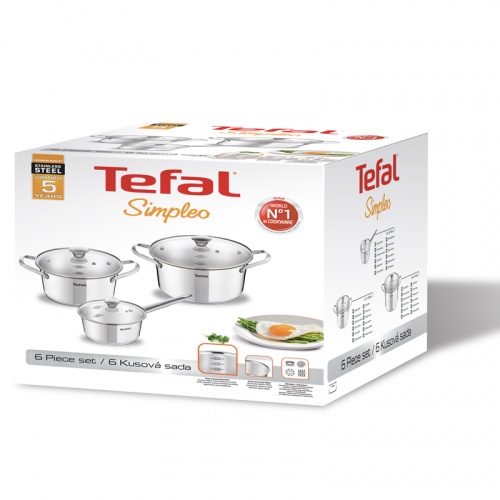 Bộ 3 nồi inox 304 chống dính đáy từ Tefal Simpleo 3 cái 16cm 20cm 24cm cho mọi loại bếp B9052395 B907S644 B9054495