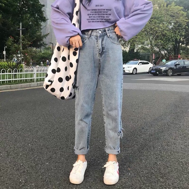 Quần big size jeans rách hông / quần baggy bò kích thước lớn