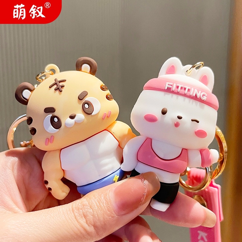 Móc khoá hổ và thỏ tập gym ngộ nghĩnh, dễ thương