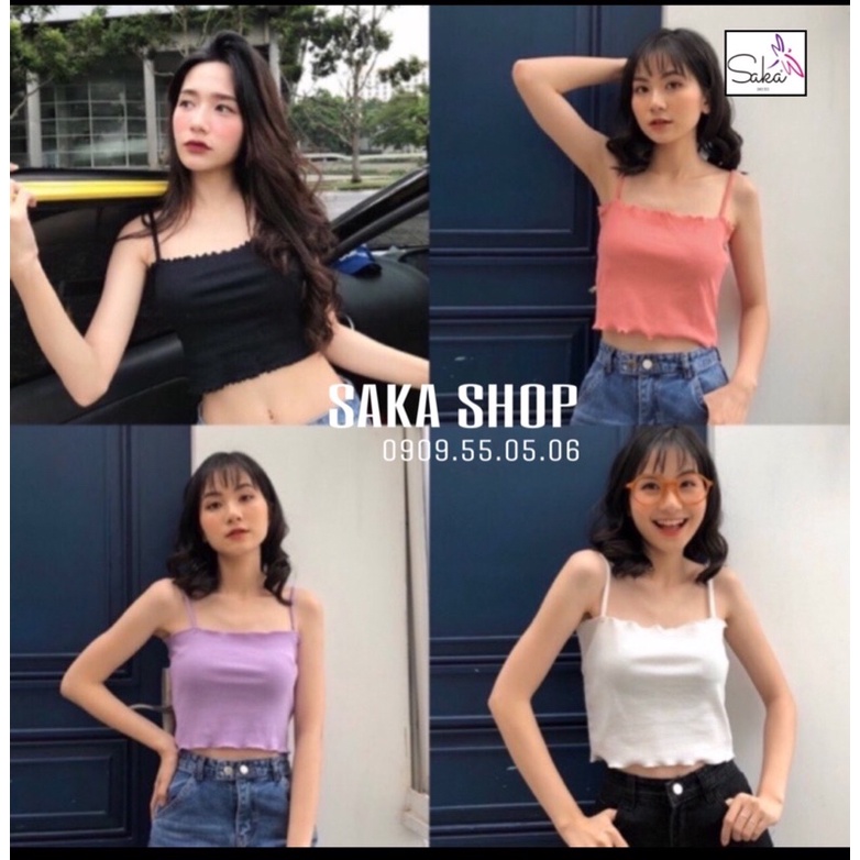 Áo 2 dây cuốn biên croptop vải thun chánh phẩm