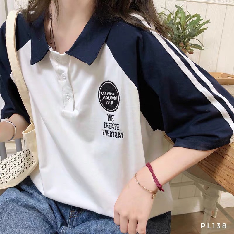 Áo Polo nữ form rộng có cổ ngắn tay dáng rộng dưới 75kg - WE CREATE EVERYDAY | BigBuy360 - bigbuy360.vn