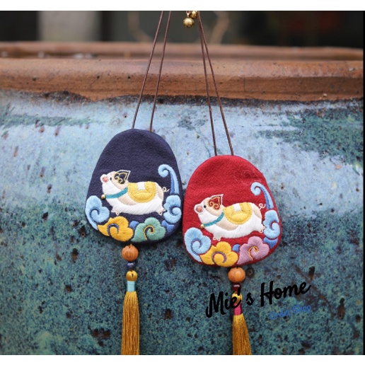 Gói Nguyên Liệu tự Thêu Tay - DIY Túi Thơm May Mắn Treo ô tô - Con giáp Bản mệnh Bình An - Móc khóa - Mie Handmade