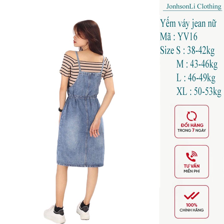 Yếm jean dài nữ JL JohnsonLi túi hộp , ulzzang phong cách hàn quốc