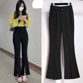 Quần loe xẻ gấu quần dài cạp cao vải tuyết mưa không bai xù