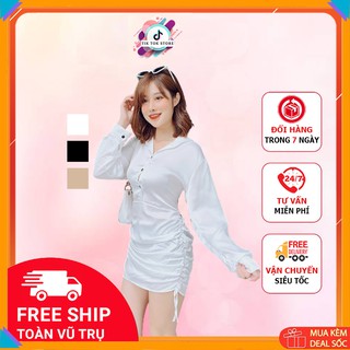Váy sơ mi dáng dài, váy rút dây eo TIK TOK STORE
