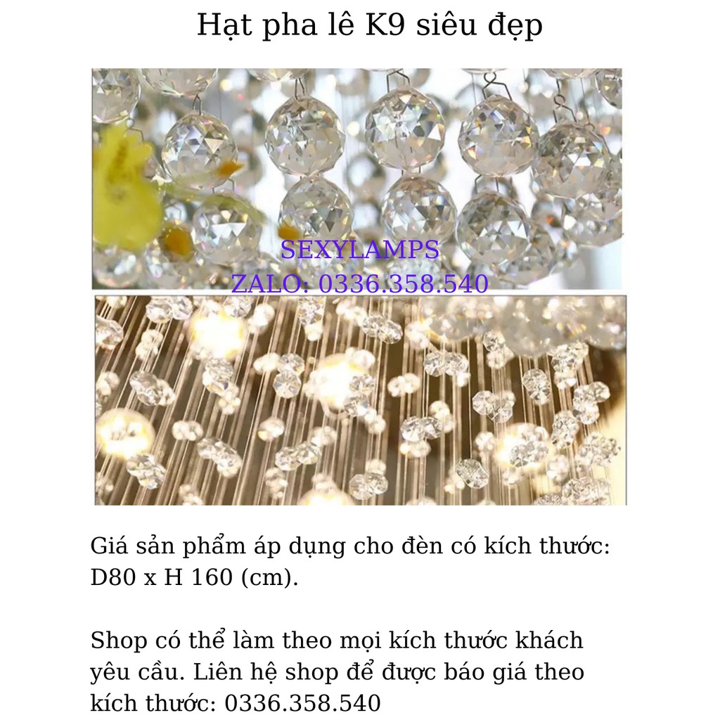 Đèn Thả Pha Lê Trang Trí Phòng, Bàn Ăn, Cầu Thang Đẹp Cao Cấp. Tặng Kèm Bóng LED Thủy Tinh