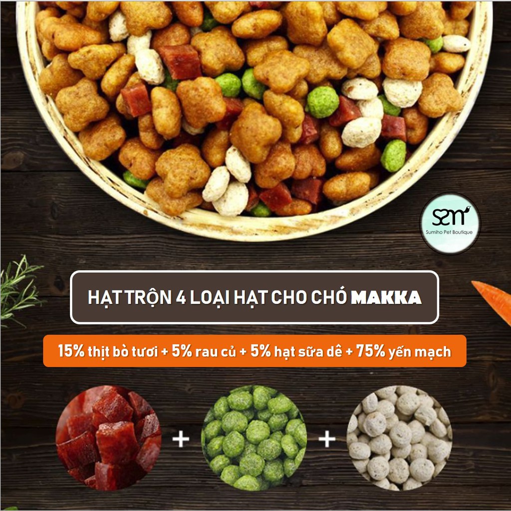 Hạt thức ăn cho chó Makka (Túi 2.5Kg) Bò, rau củ, sữa dê, yến mạch phù hợp mọi loại chó