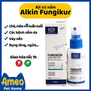 [Cao cấp] Fungikur Alkin | Xịt Trị Nấm Da Ve Rận Ghẻ Ngứa Chó Mèo Hiệu Qủa | Bản Anh Quốc 50ml