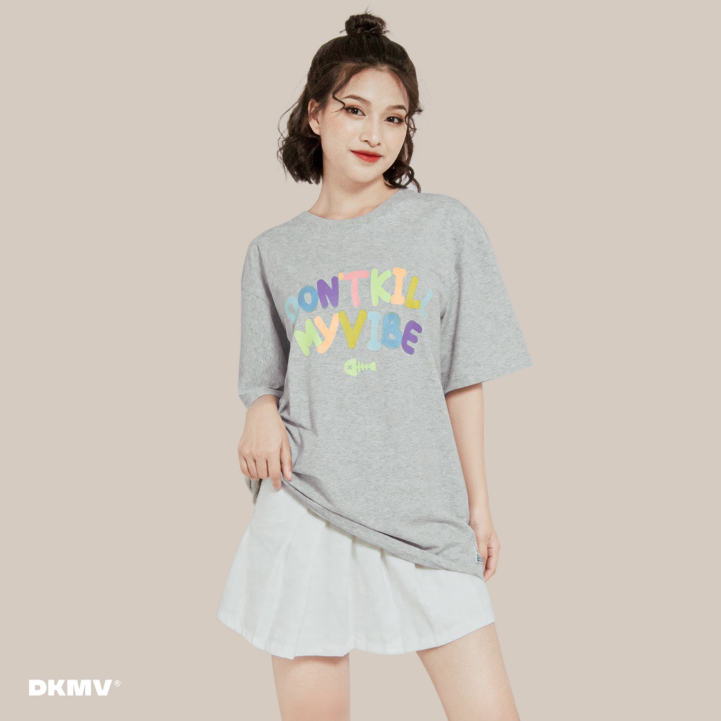 Áo thun cotton nữ form rộng màu xám Don't Kill My Vibe | DKMV Color Box Tee - Grey