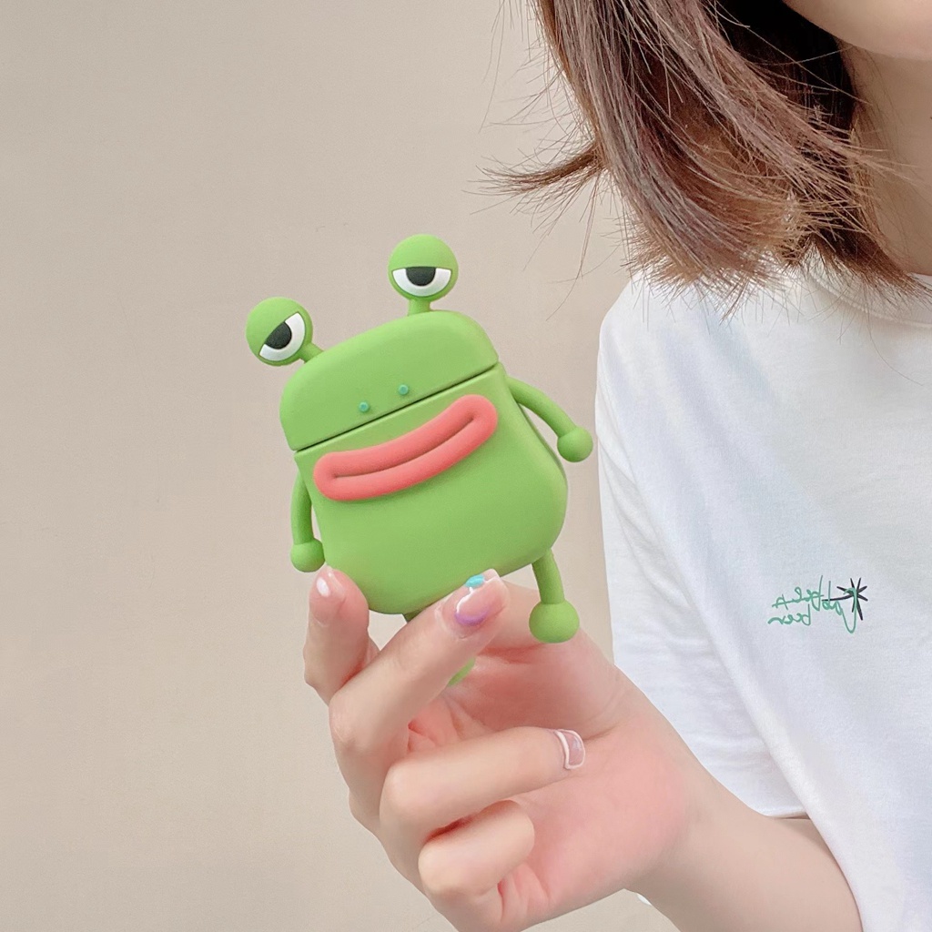 Vỏ Bảo Vệ Hộp Sạc Tai Nghe Airpods 1 2 3 Pro Chống Sốc Hình Ếch Xúc Xích Dễ Thương