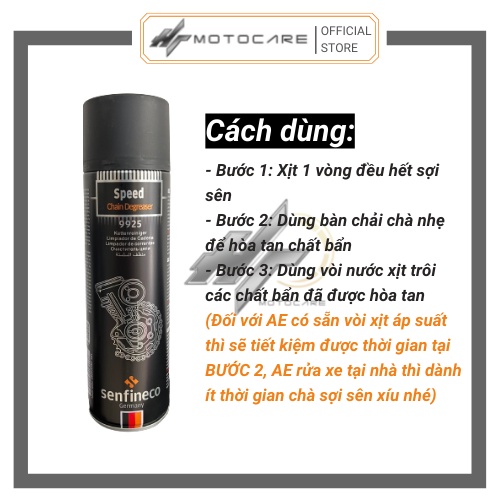 COMBO xịt VỆ SINH và BẢO DƯỠNG SÊN cao cấp SENFINECO 9925, 9941 tẩy rửa sạch chất bẩn cứng đầu, không văng êm ái