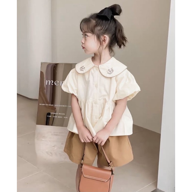 Bộ cộc tay bé gái áo sơ mi quần short tiểu thư Melisa siêu xinh