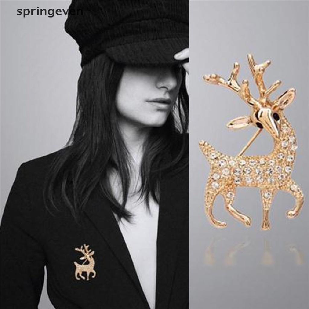 springeven Women Fashion High Quality Exquisite Sika Deer Brooch Shining Rhinestone Jewelry RFT