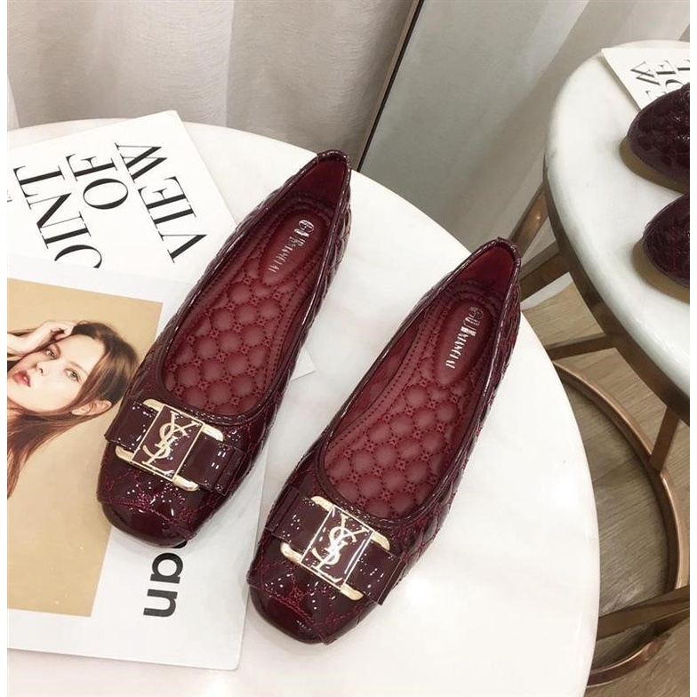 Giày búp bê da bóng mũi vuông thời trang thanh lịch 2021