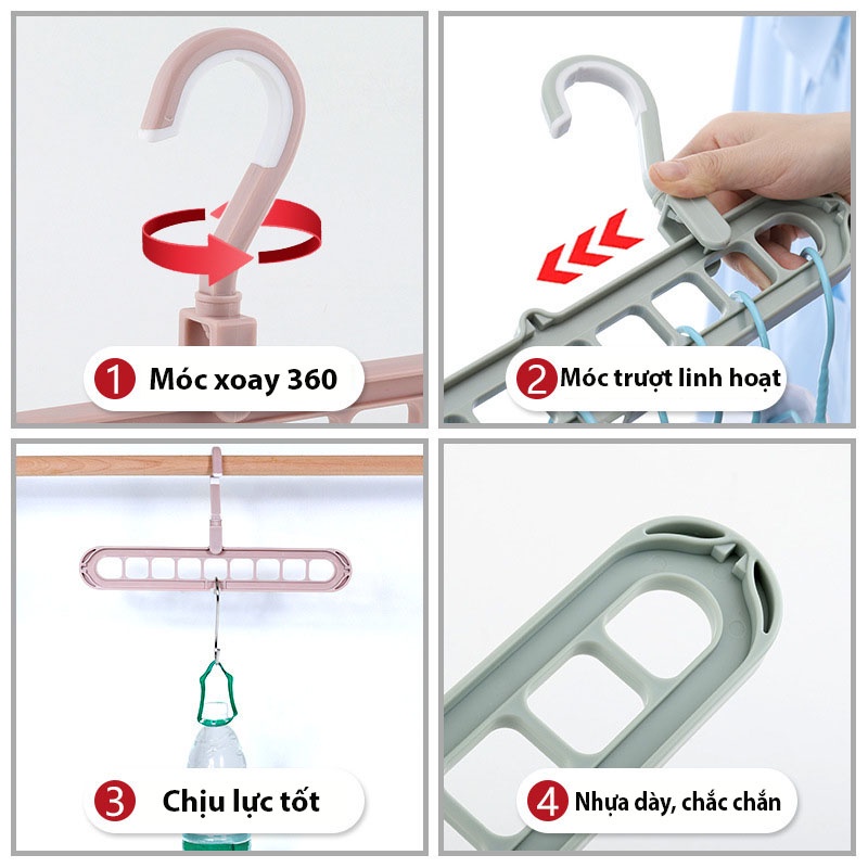 Móc treo quần áo 9 lỗ đa năng, móc treo đồ thông minh