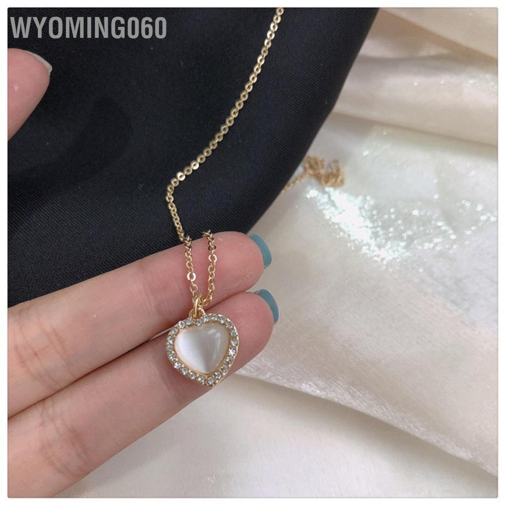 Wyoming060 Heart Pendant Necklace Opal Shape Clavicle Adjustable Length Alloy for All Neck Sizes
