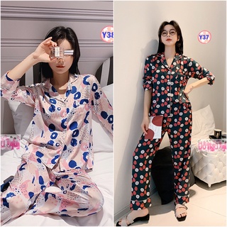 Pijama lụa hoa dài tay cao cấp y37
