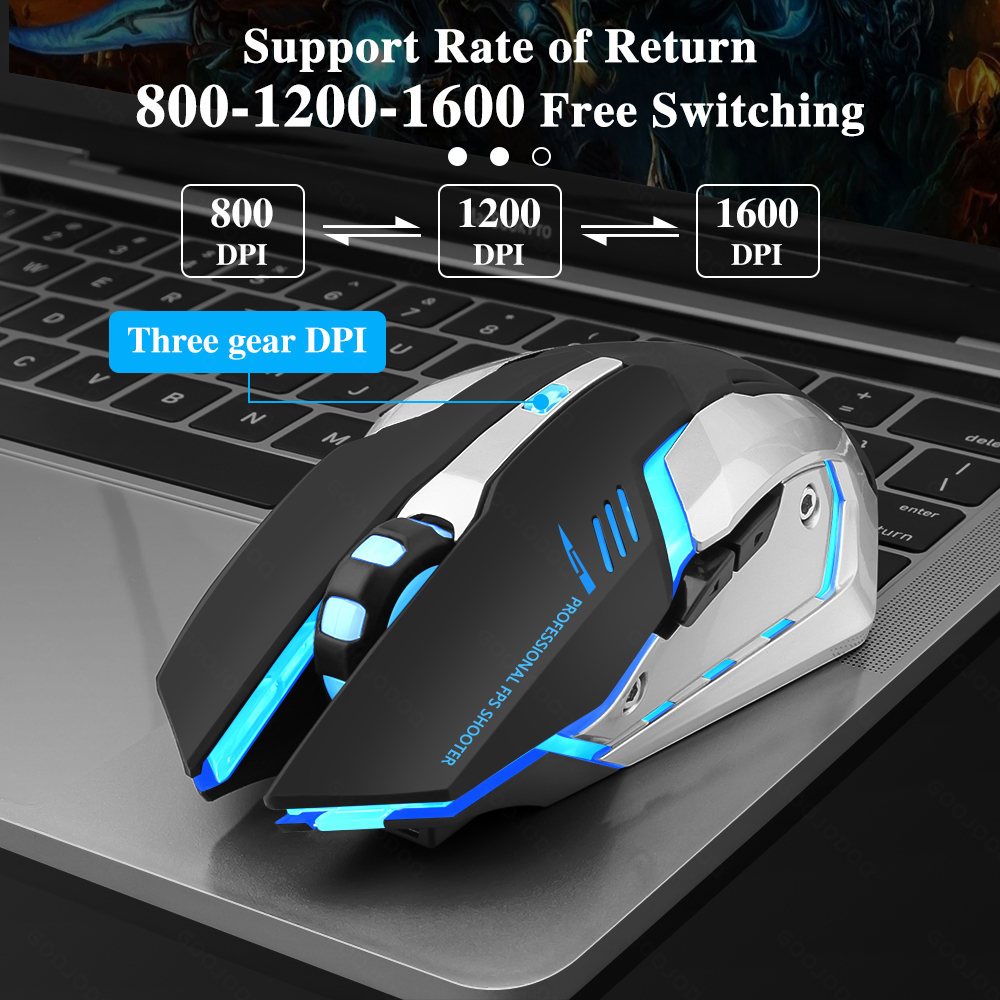 Chuột chơi game GOOJODOQ không dây 1600 DPI 2.4G sạc lại cổng USB