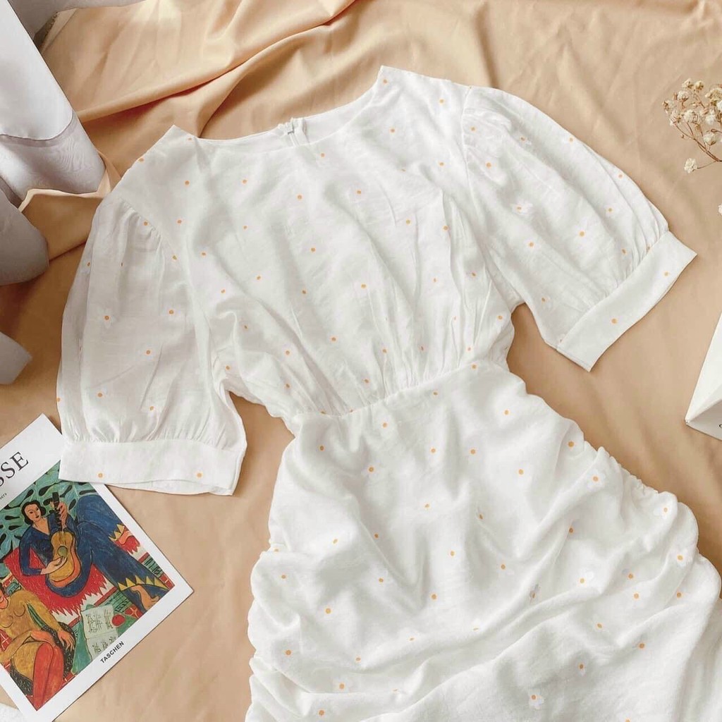 [ Mã FAMAYWA2 giảm 10K đơn 50K] đầm bông rút dây tay ngắn cổ tròn | BigBuy360 - bigbuy360.vn