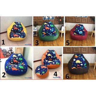 Vỏ ghế dáng lê họa tiết khủng long, 4 cỡ, thô canvas phối da lộn (chưa có hạt xốp)