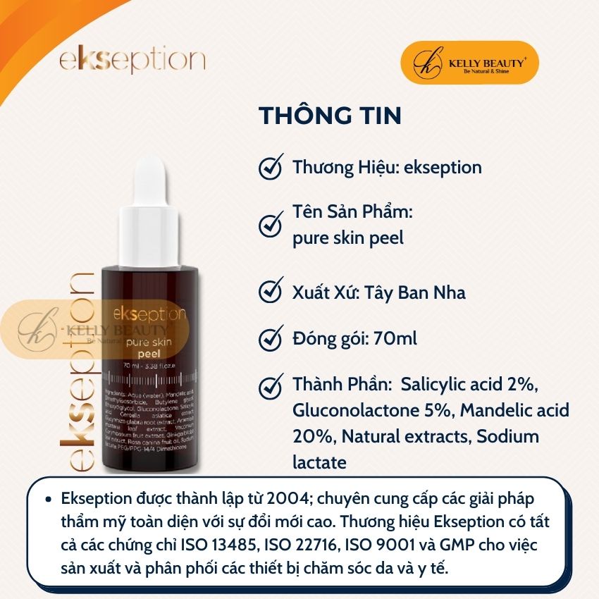 Pure Skin Peel EKSEPTION 70ml - Giảm &amp; Ngừa Mụn; Kiềm Dầu, Se Khít LCL; Phục Hồi &amp; Mềm Mịn Da | Kelly Beauty