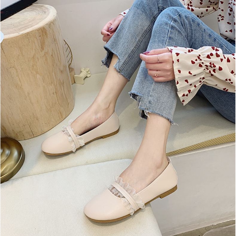 Giày búp bê mũi tròn đế bệt phong cách vintage Hàn quốc xinh xắn cho nữ - Mã GB45