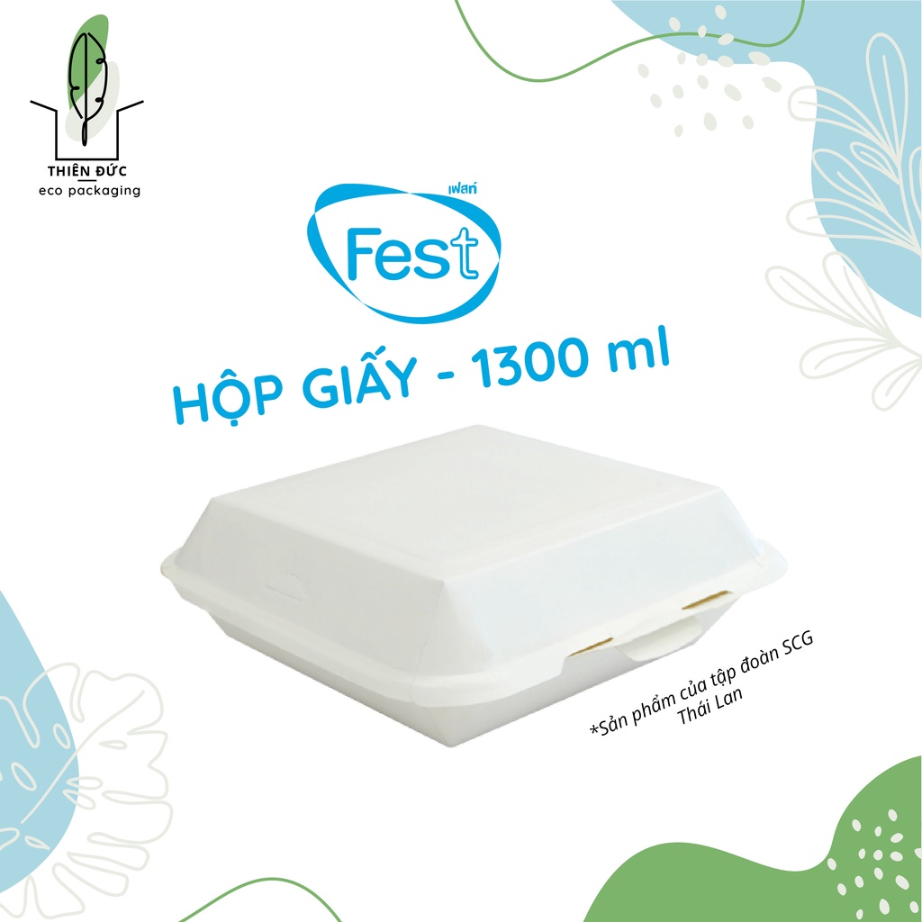 Thay hộp xốp - HỘP GIẤY 1300ml ĐỰNG THỨC ĂN bánh, xôi, cơm.. an toàn hàng THÁI LAN nhập khẩu FEST