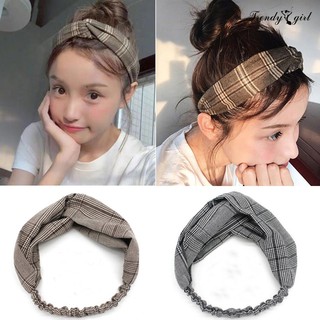 (Hàng Mới Về) Băng Đô Cài Tóc Bản Rộng Co Giãn Họa Tiết Sọc Ca Rô Cho Nữ