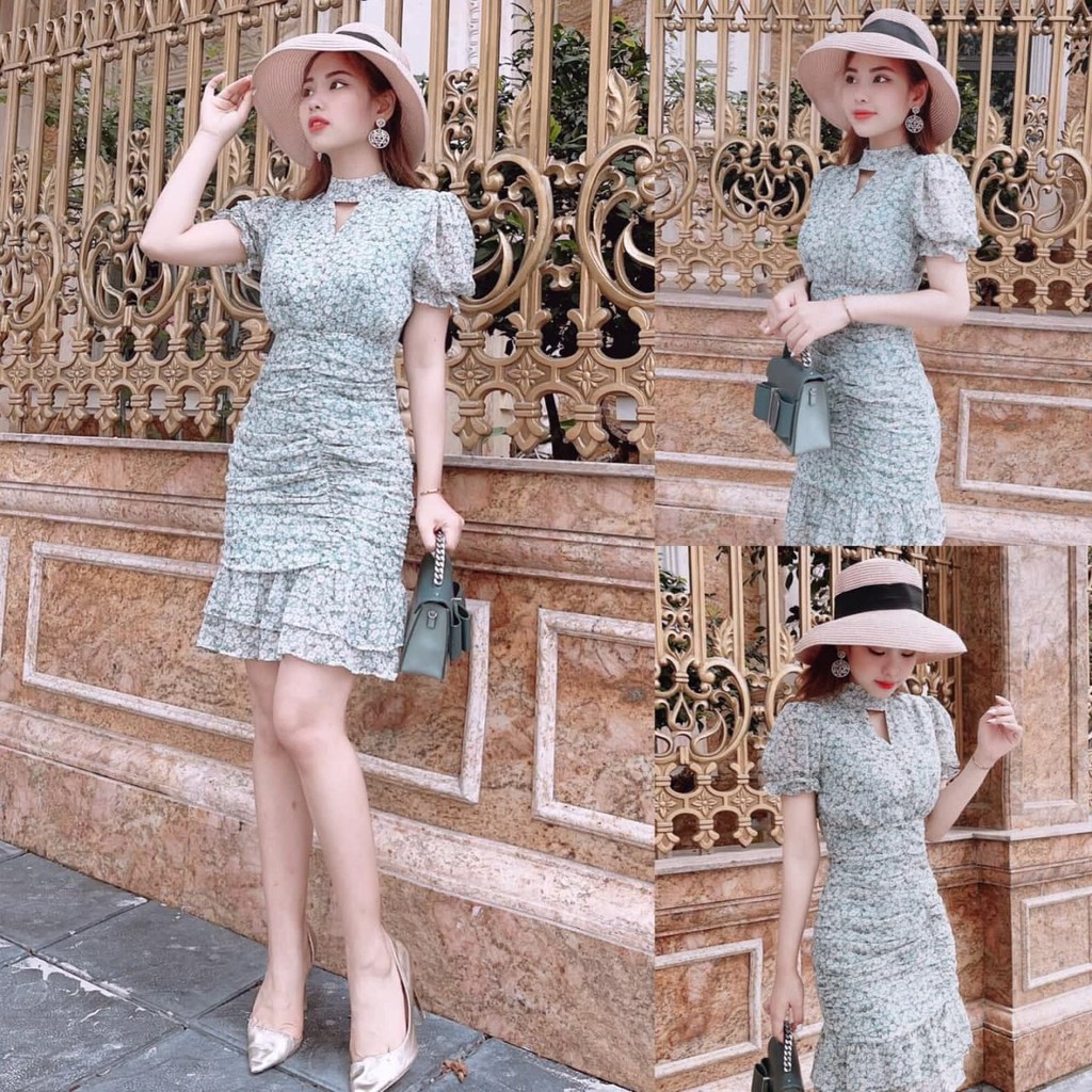 Đầm thiết kế chân váy nhún bèo cổ cách điệu V1880 Zin Boutique [Kèm ảnh thật]