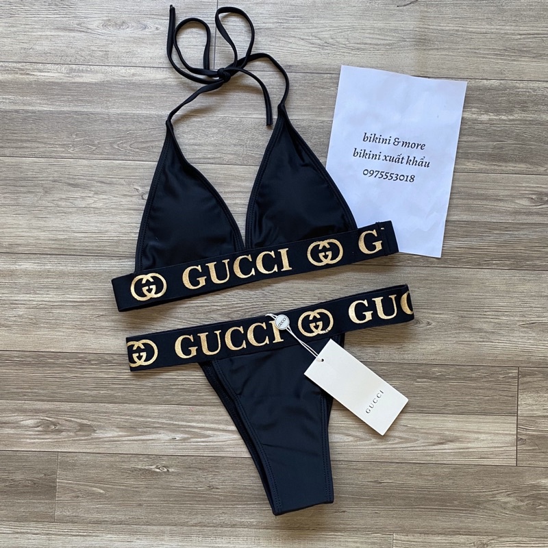 [BKN1300] &lt;BRAND&gt; SET BIKINI GCC HỒNG/ĐEN CẠP CHỮ QUẦN THONG/LỌT KHE