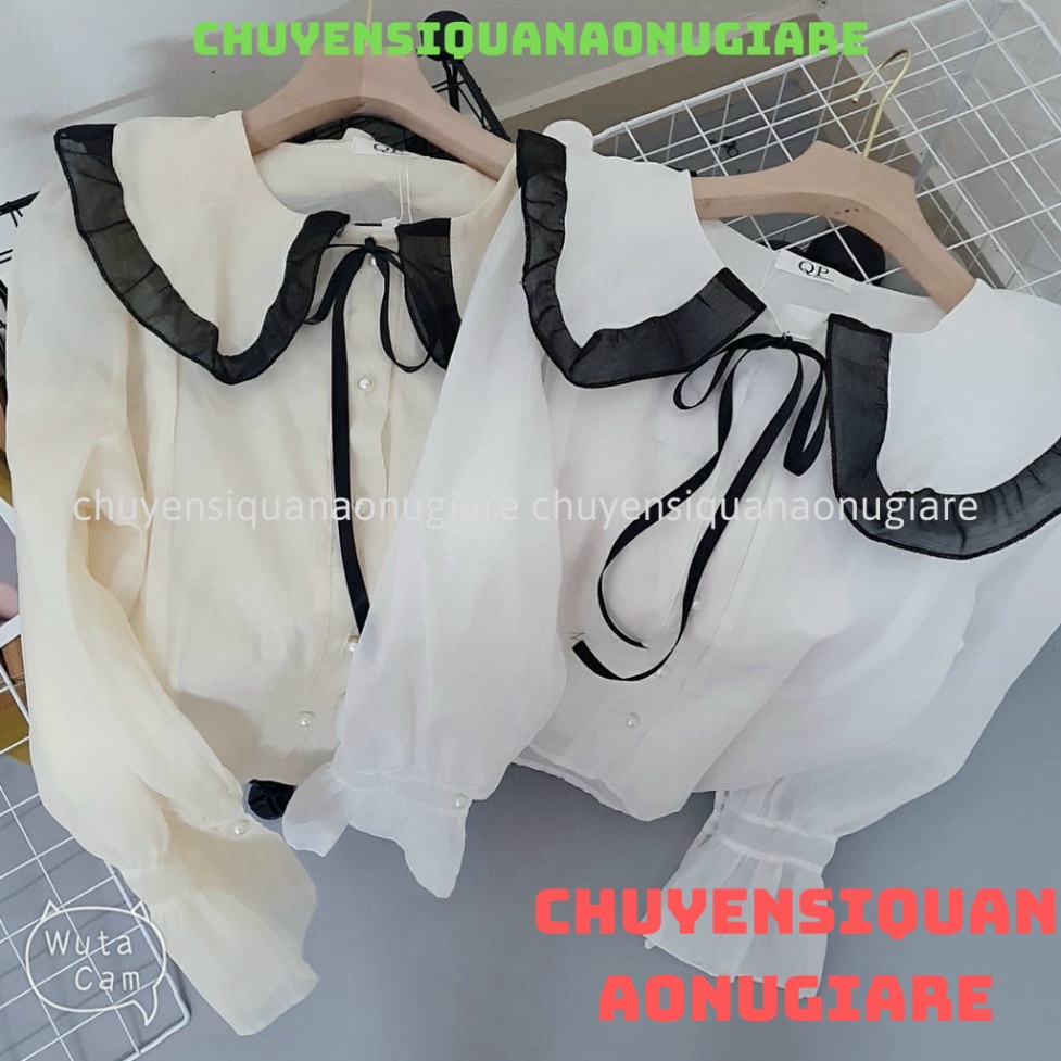 áo sơ mi tay bồng nút ngọc, áo sơ mi tơ 2 lớp hàng QCCC loại 1 A00014 KACA chuyensiquanaonugiare