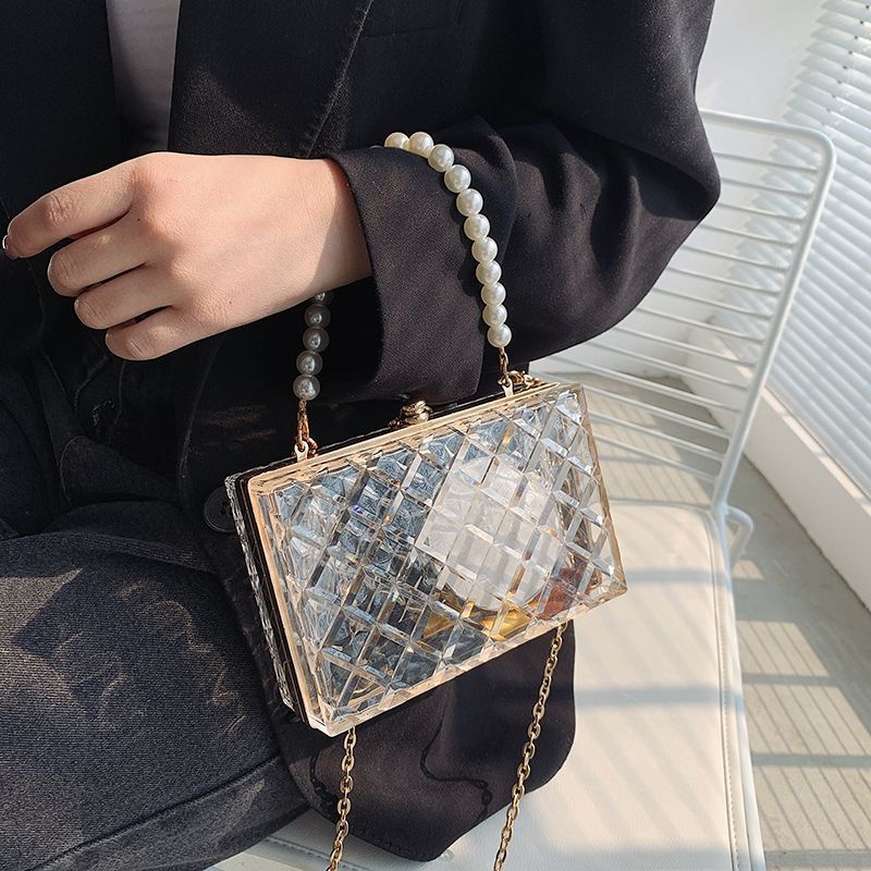 Túi Đeo Chéo Trong Suốt Đính Ngọc Trai 2021 Thời Trang Xuân Hè Cho Nữ