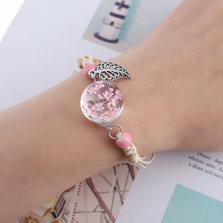 Vòng tay dây da đính mặt hình cỏ may mắn cho nữ