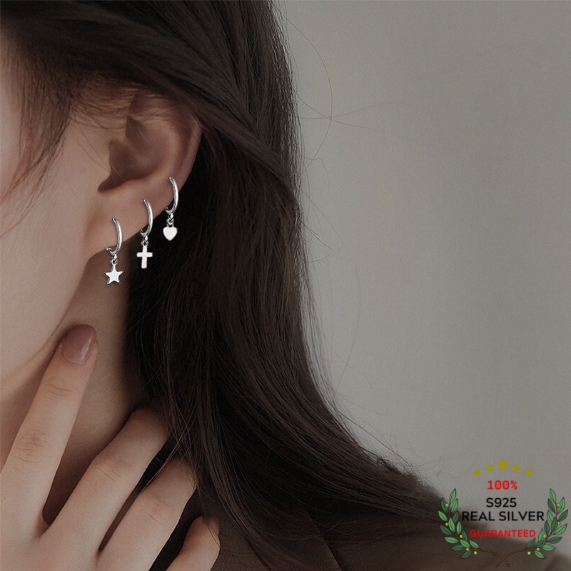 Bông Tai Bạc S925 Khoen Tròn Nhí Mini Hoop Chữ Thập – Ngôi Sao – Trái Tim Cá Tính | Khuyên Tai Nữ Trang Sức Bạc 9250