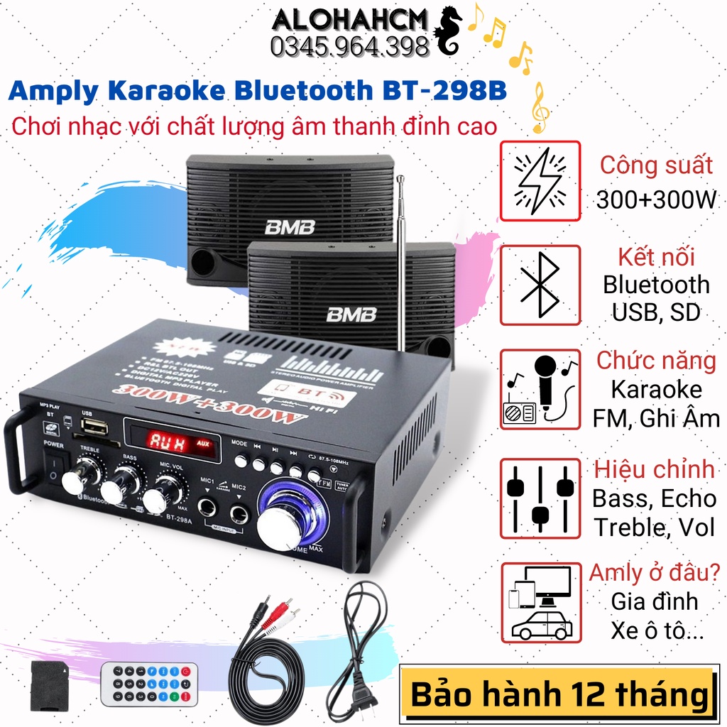 Amply Mini Bluetooth Karaoke BT-298A, Ampli KENTIGER và BT198B-B + Ghi Âm, Âm ly Karaoke Công Suất Lớn