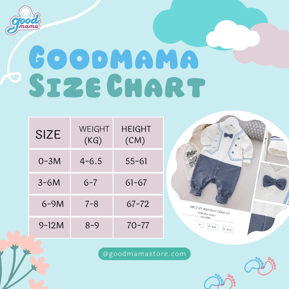 GBD2-27 Bodysuit Công Tử Cho Bé Trai Thu Đông Goodmama Chất liệu Cotton từ 0-12 tháng tuổi