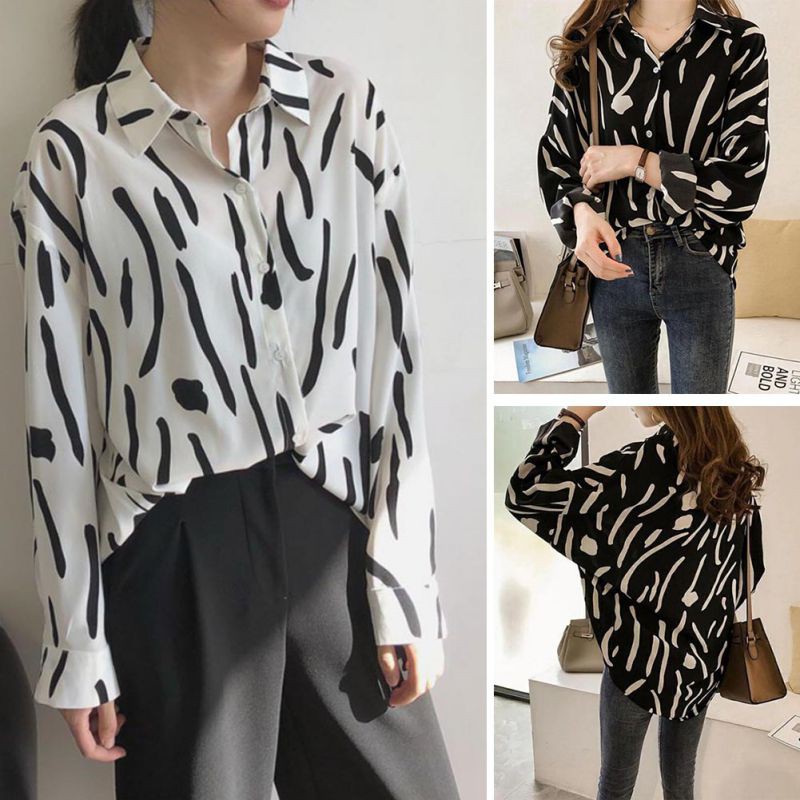 Áo sơ mi tay dài họa tiết trẻ trung, thanh lịch cho nữ